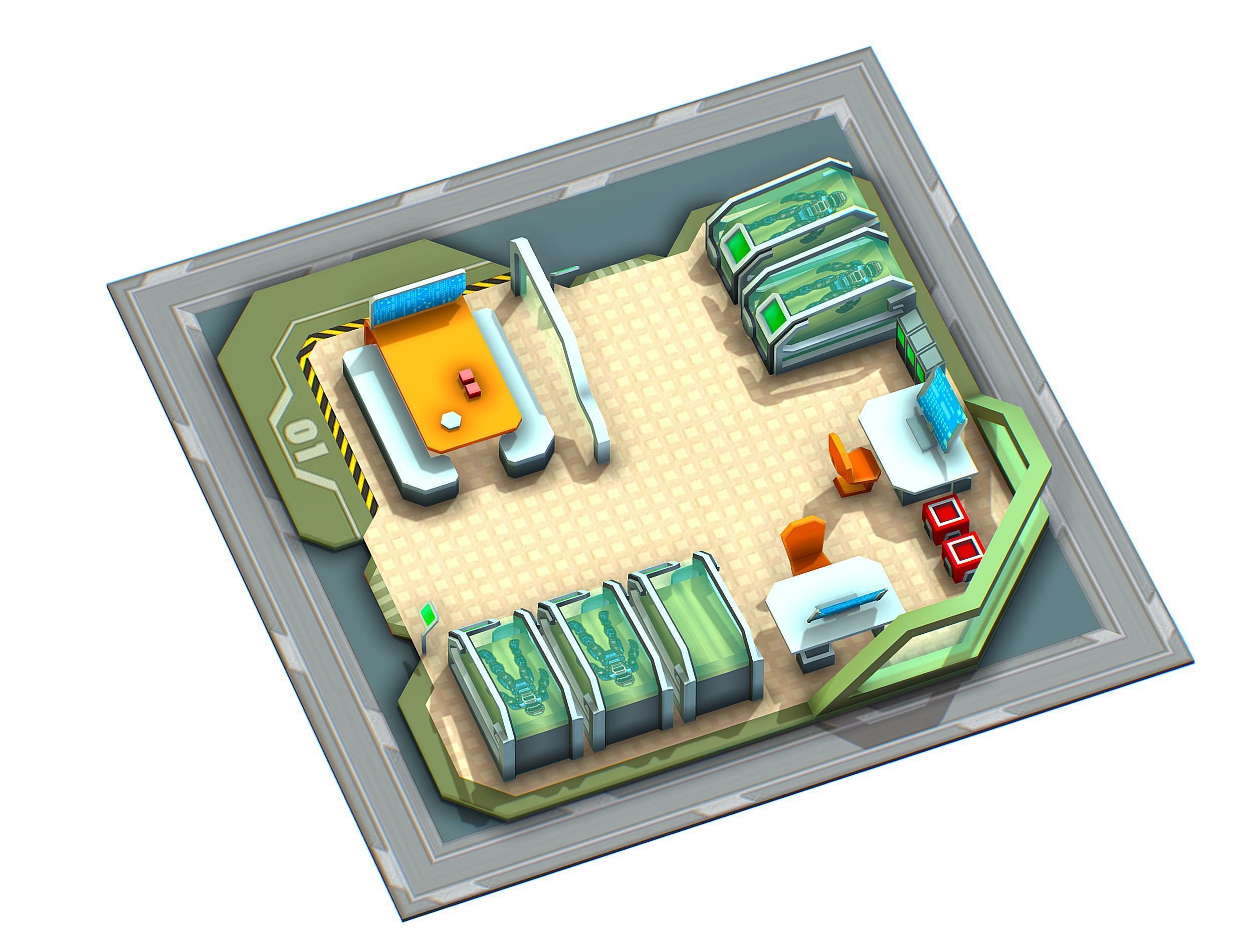 isometrical recreation room barrack hospital 1 Low-poly 3D model_3