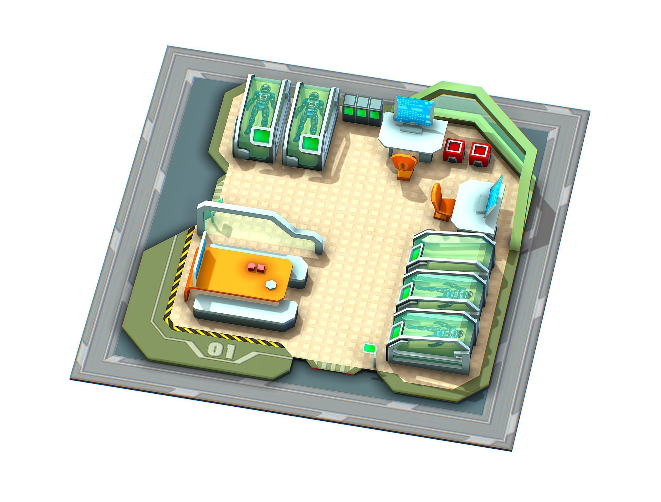isometrical recreation room barrack hospital 1 Low-poly 3D model_2