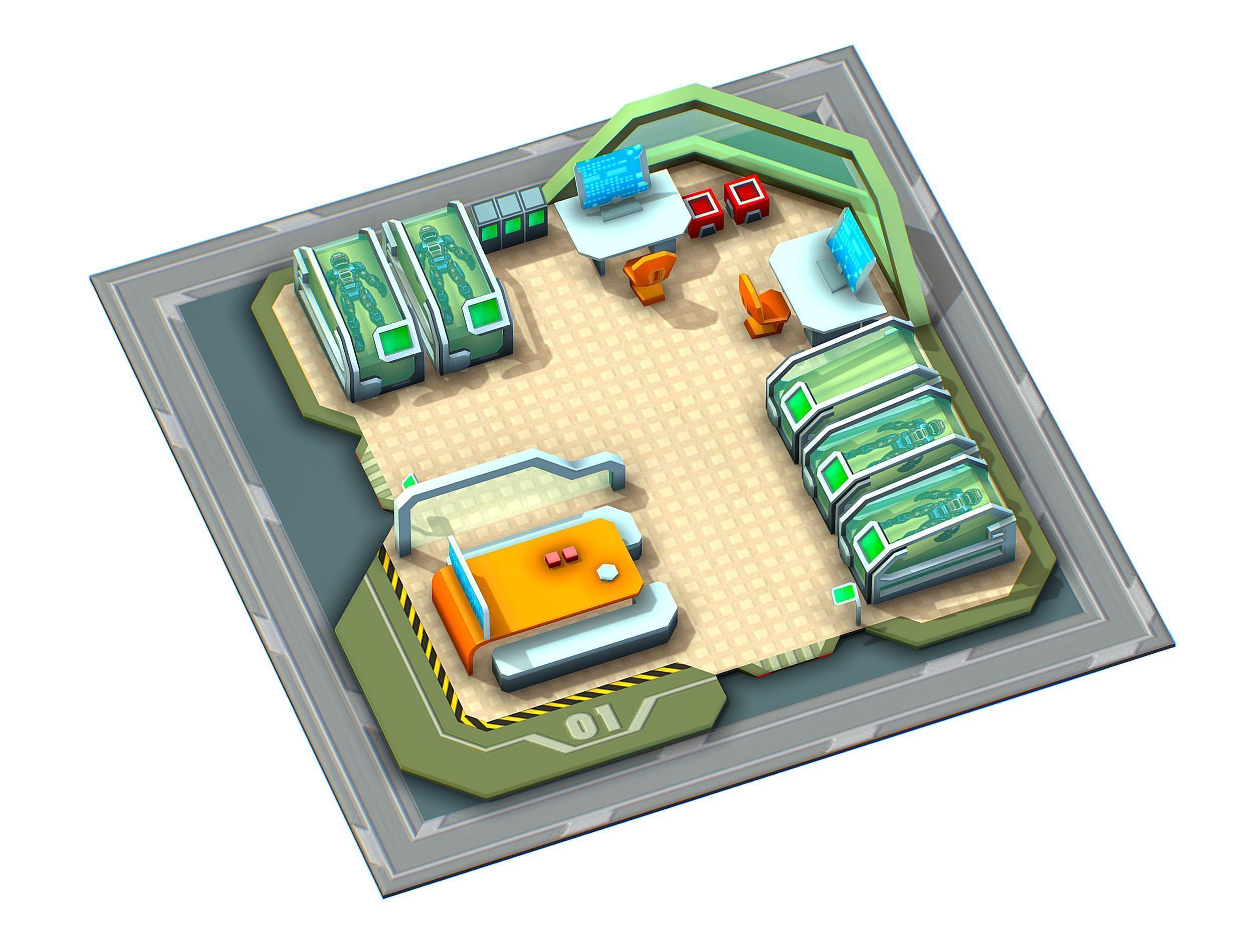 isometrical recreation room barrack hospital 1 Low-poly 3D model_1