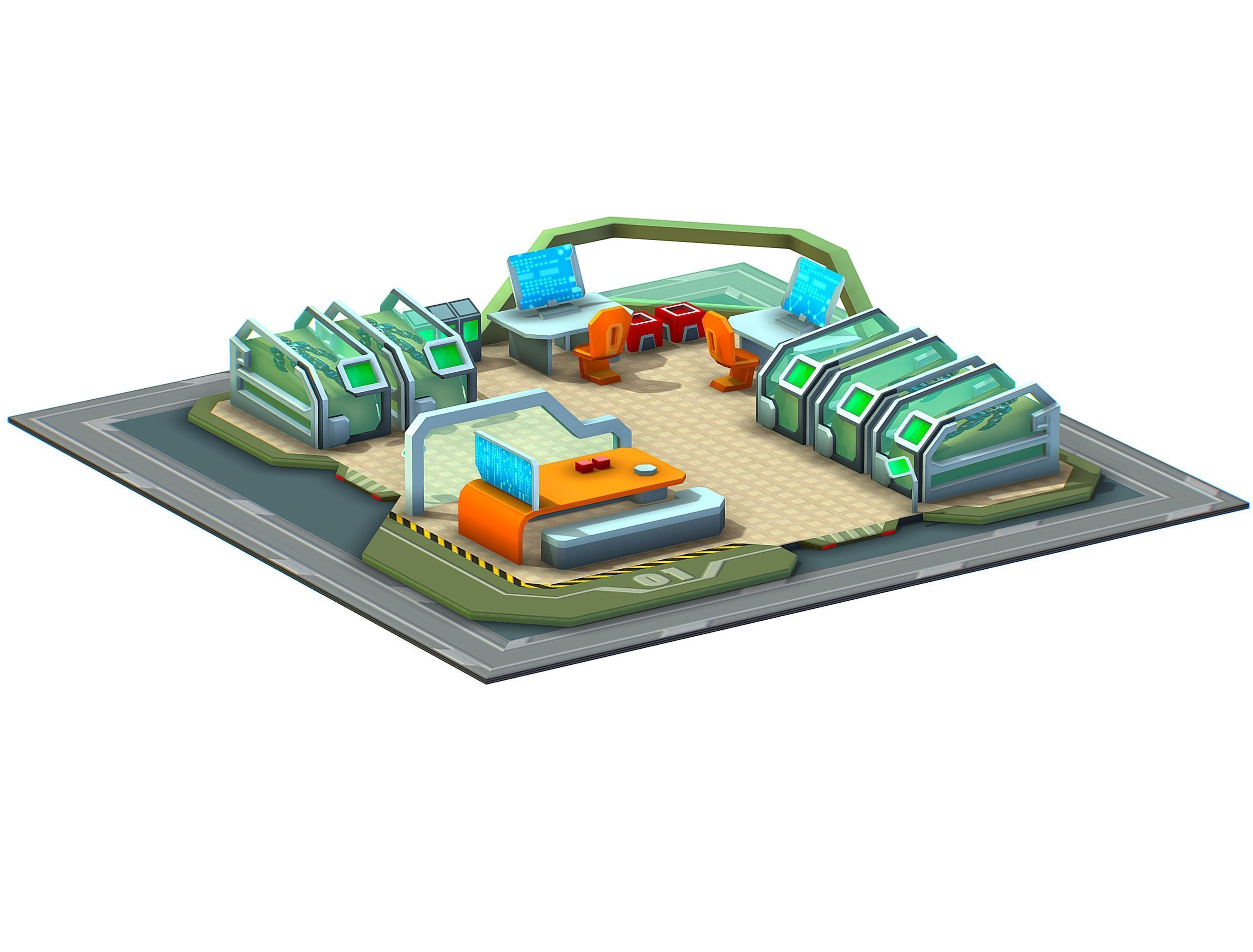 isometrical recreation room barrack hospital 1 Low-poly 3D model_6