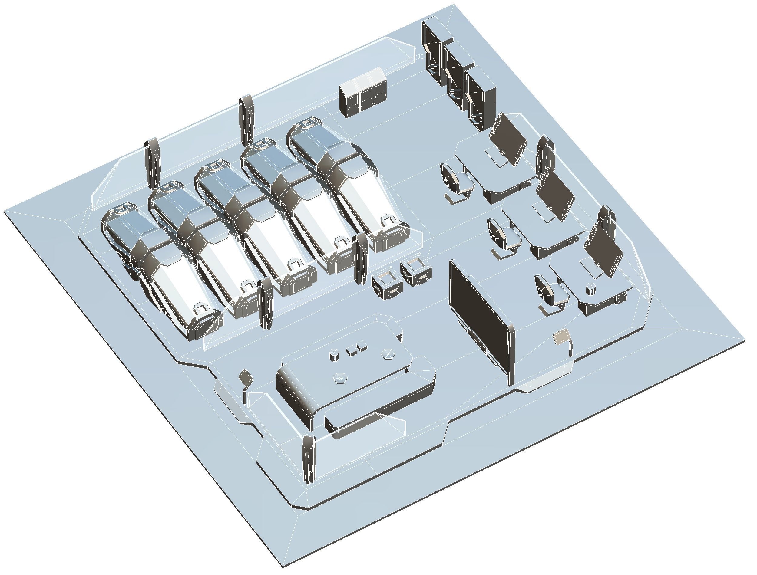 isometrical recreation room barrack hospital 2 Low-poly 3D model_21