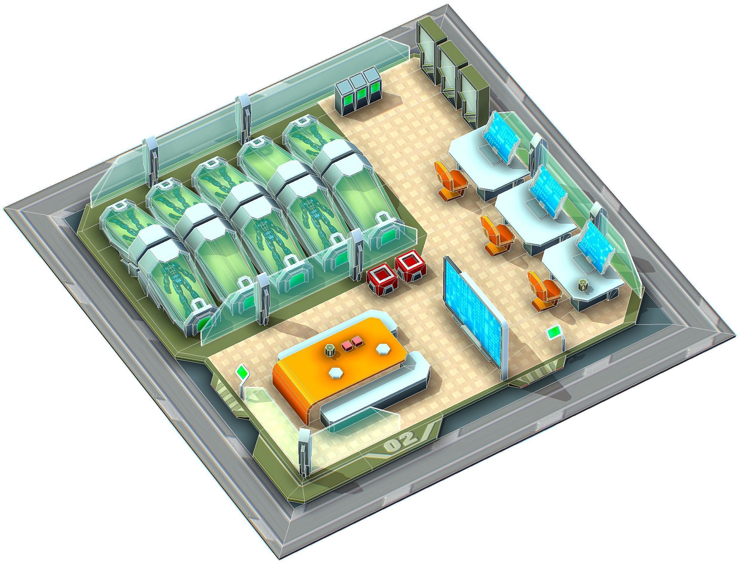 isometrical recreation room barrack hospital 2 Low-poly 3D model_20