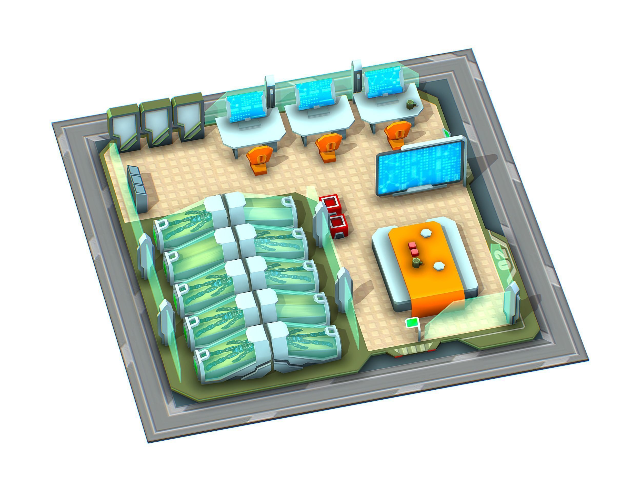 isometrical recreation room barrack hospital 2 Low-poly 3D model_2