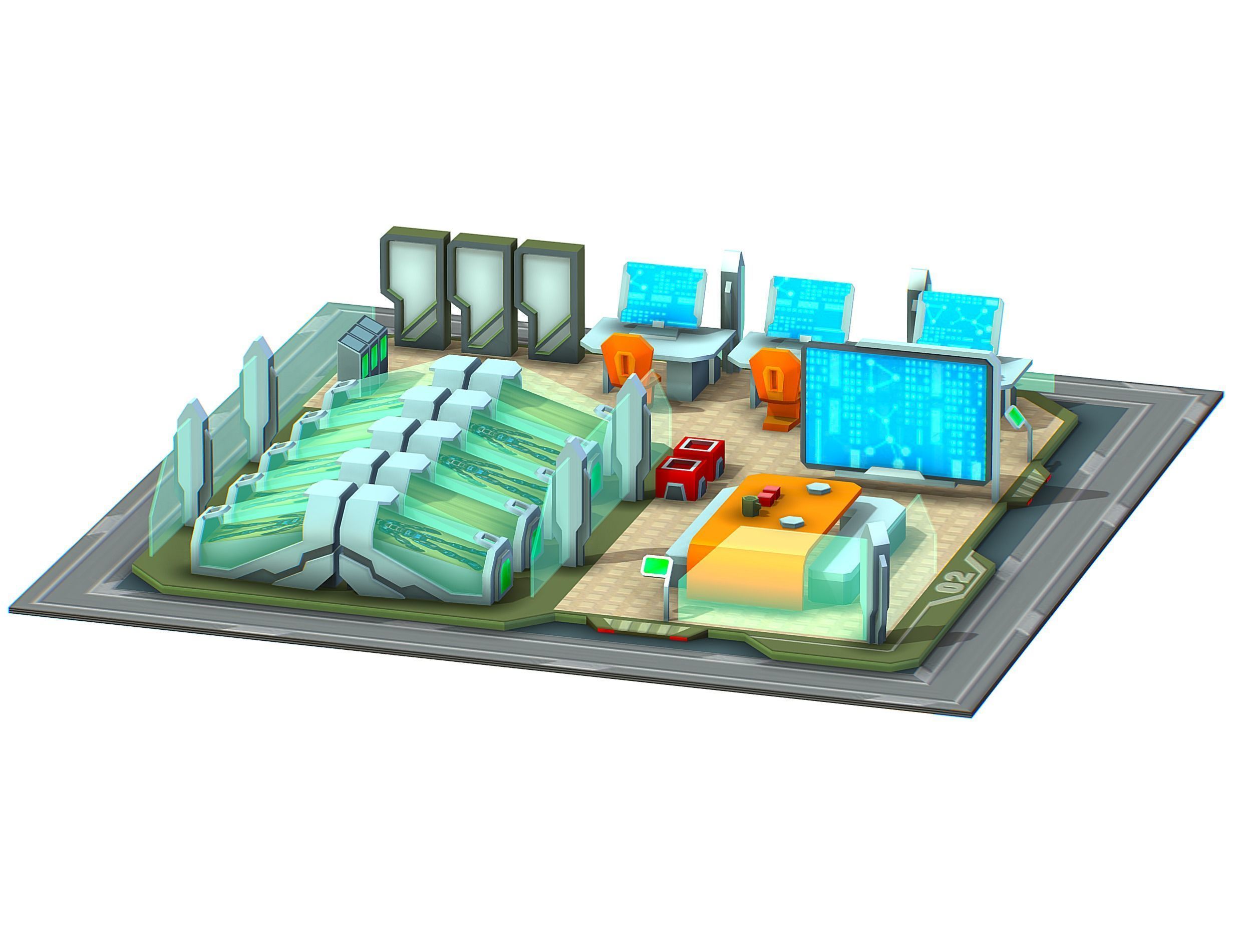 isometrical recreation room barrack hospital 2 Low-poly 3D model_6