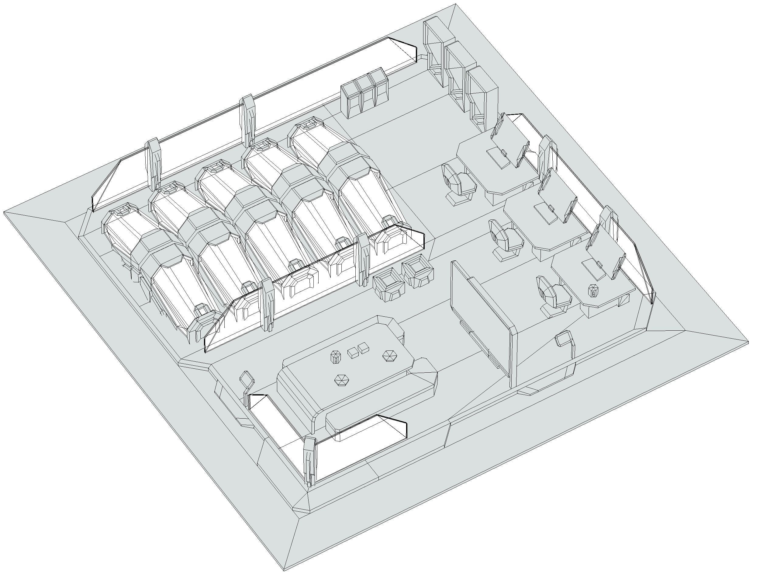 isometrical recreation room barrack hospital 2 Low-poly 3D model_23