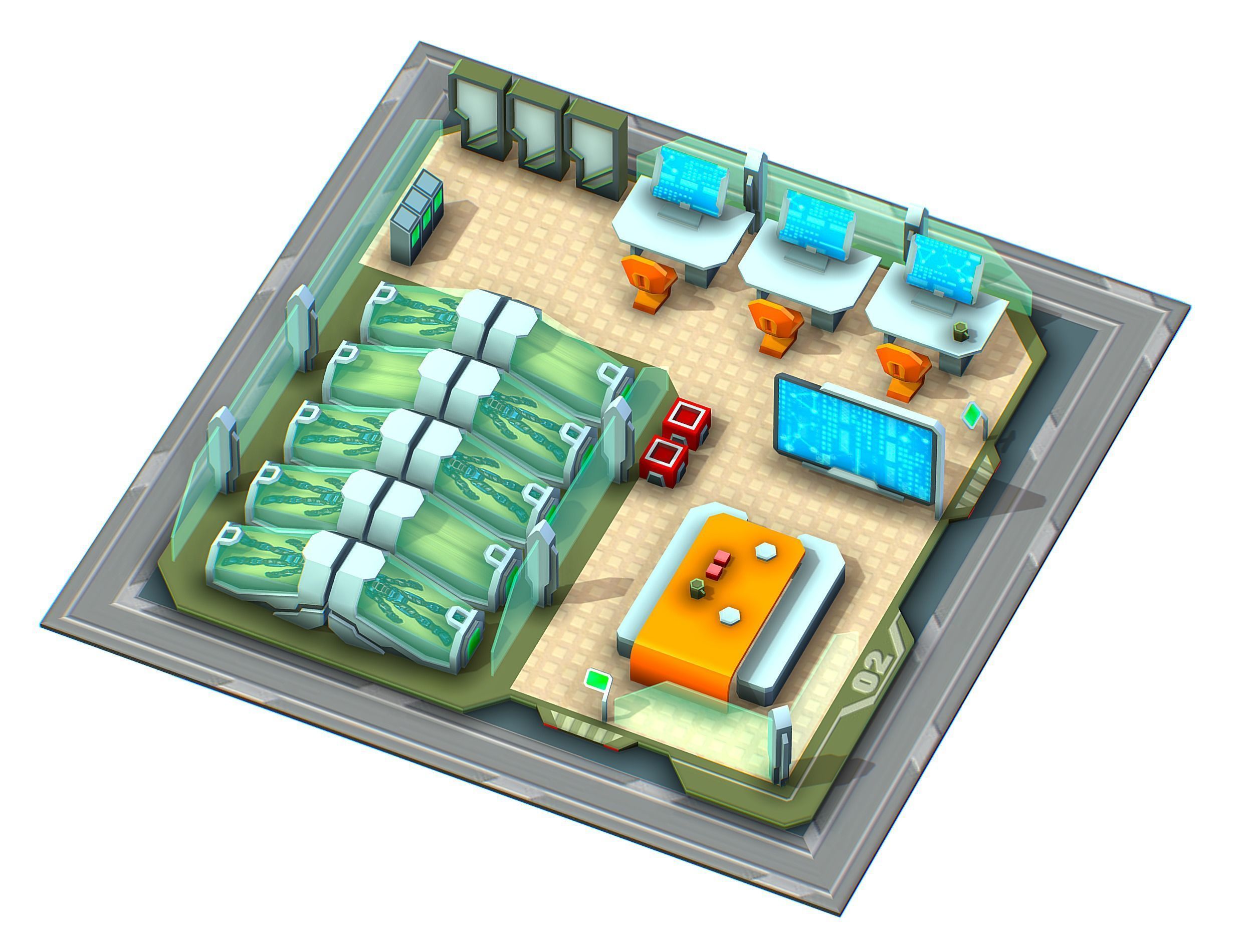 isometrical recreation room barrack hospital 2 Low-poly 3D model_1