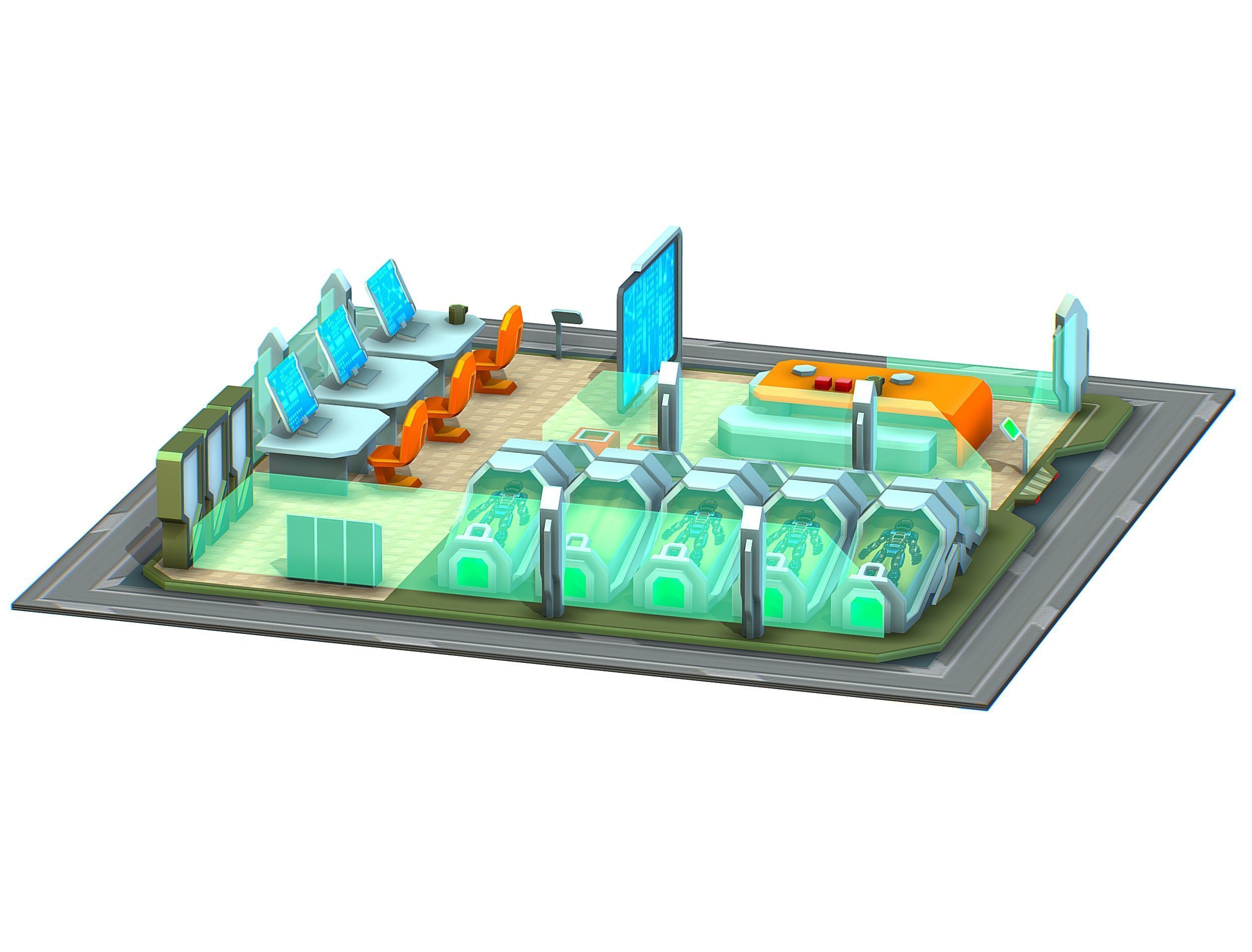 isometrical recreation room barrack hospital 2 Low-poly 3D model_9