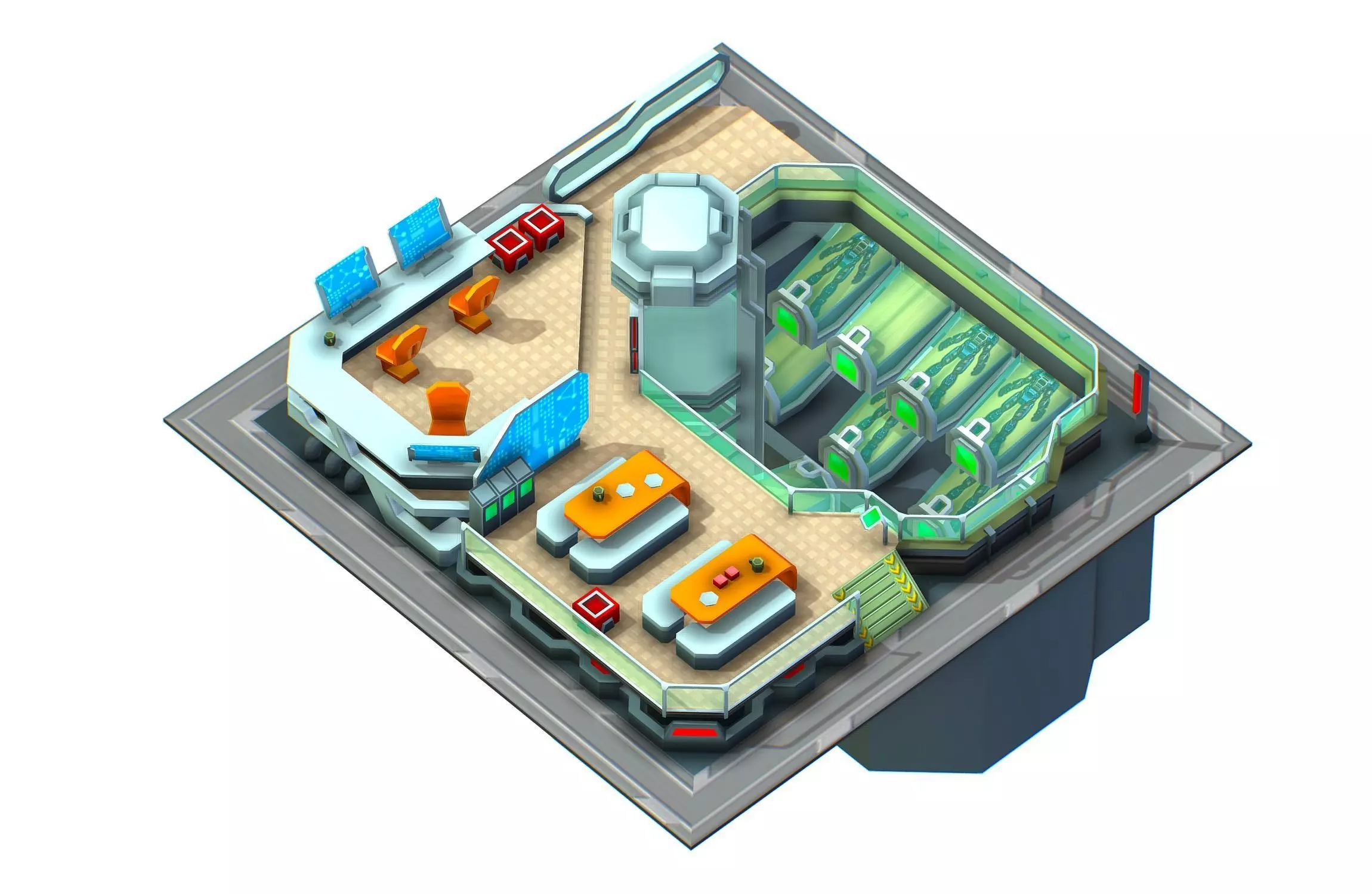 isometrical recreation room barrack hospital 3 Low-poly 3D model_0