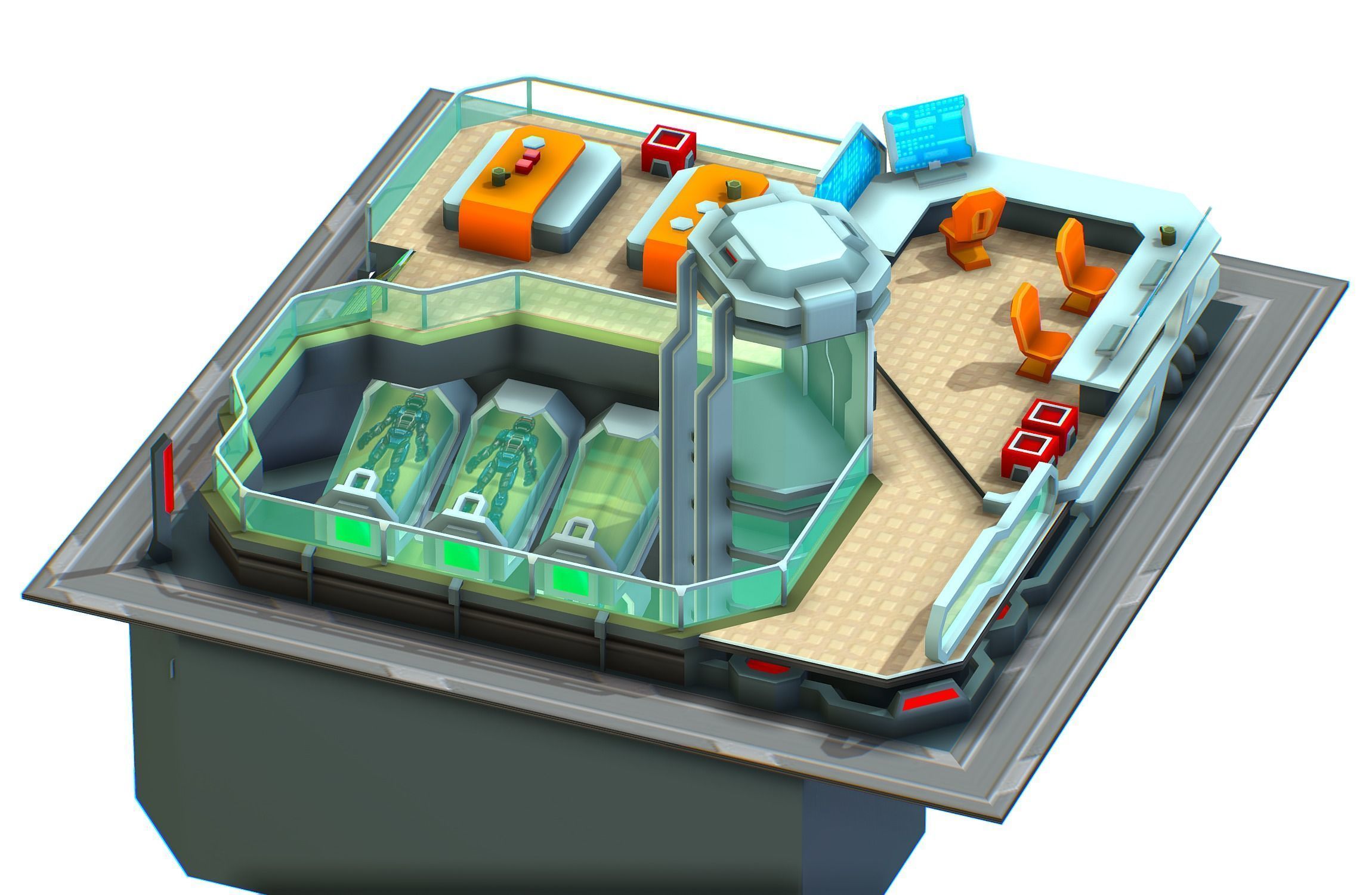 isometrical recreation room barrack hospital 3 Low-poly 3D model_5