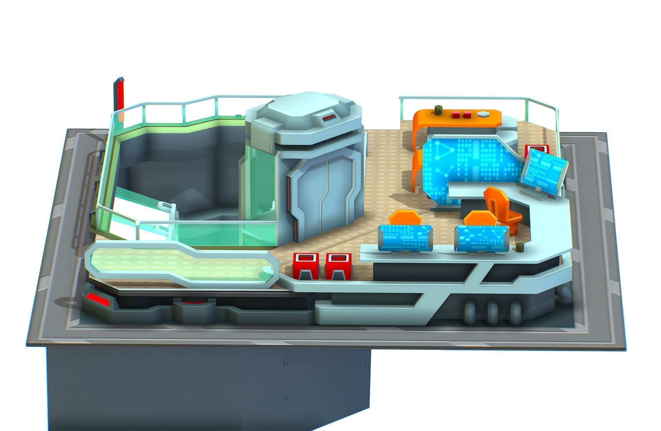 isometrical recreation room barrack hospital 3 Low-poly 3D model_8