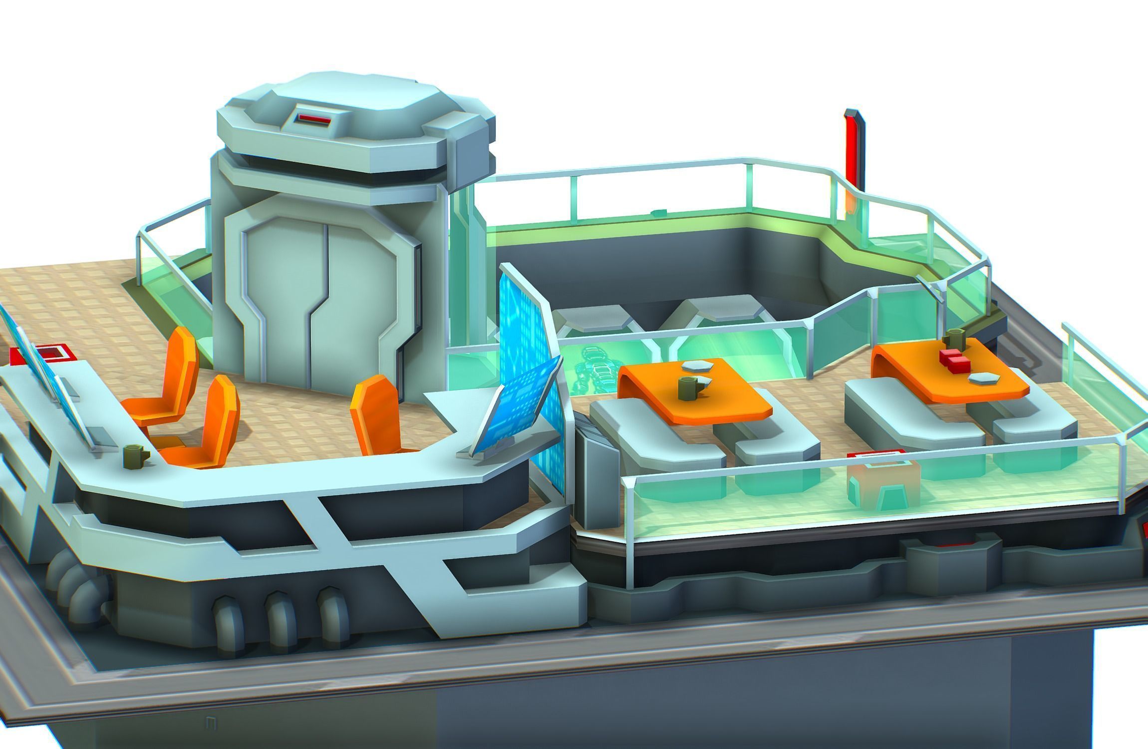 isometrical recreation room barrack hospital 3 Low-poly 3D model_10