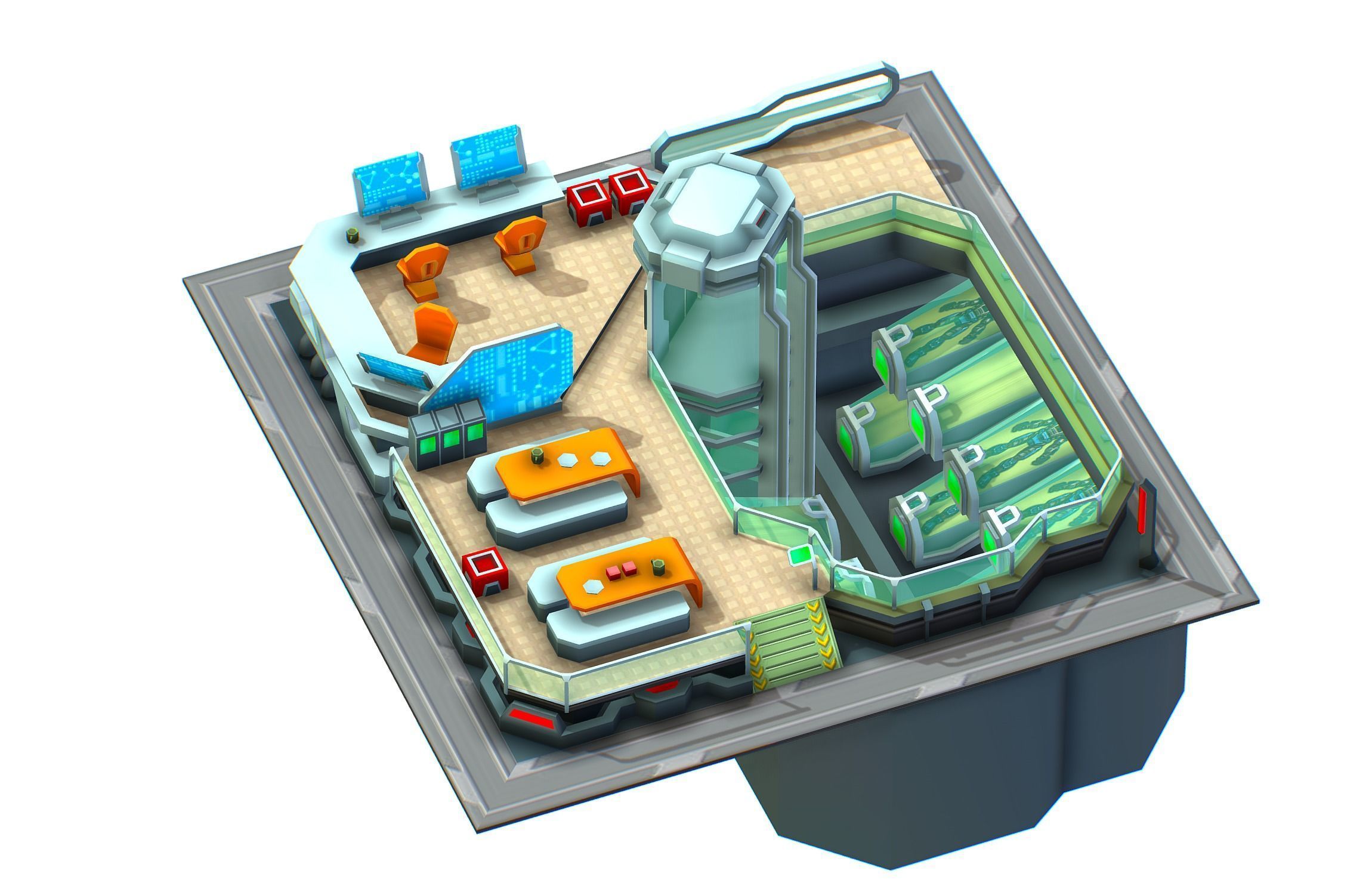 isometrical recreation room barrack hospital 3 Low-poly 3D model_1