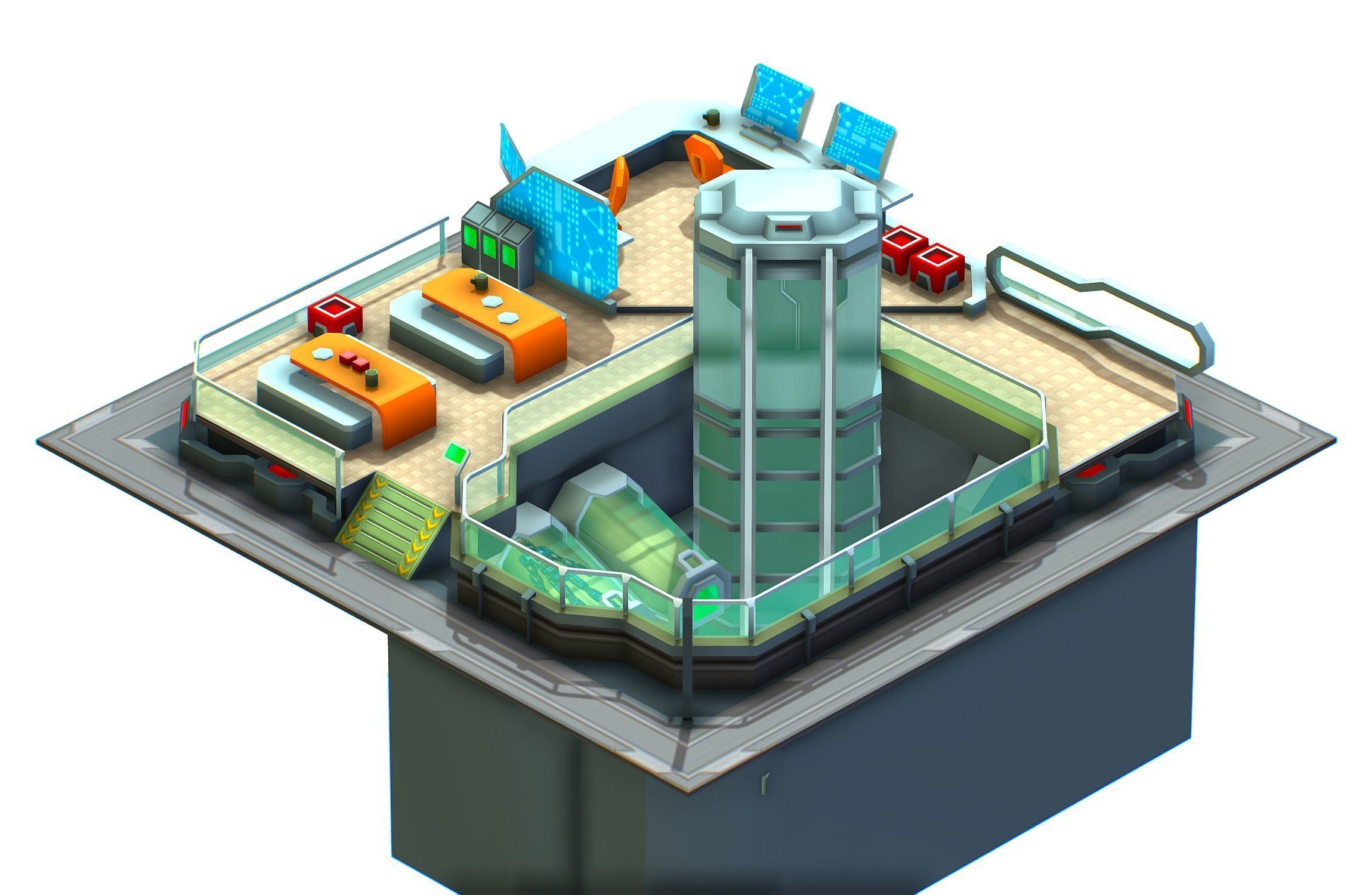 isometrical recreation room barrack hospital 3 Low-poly 3D model_4