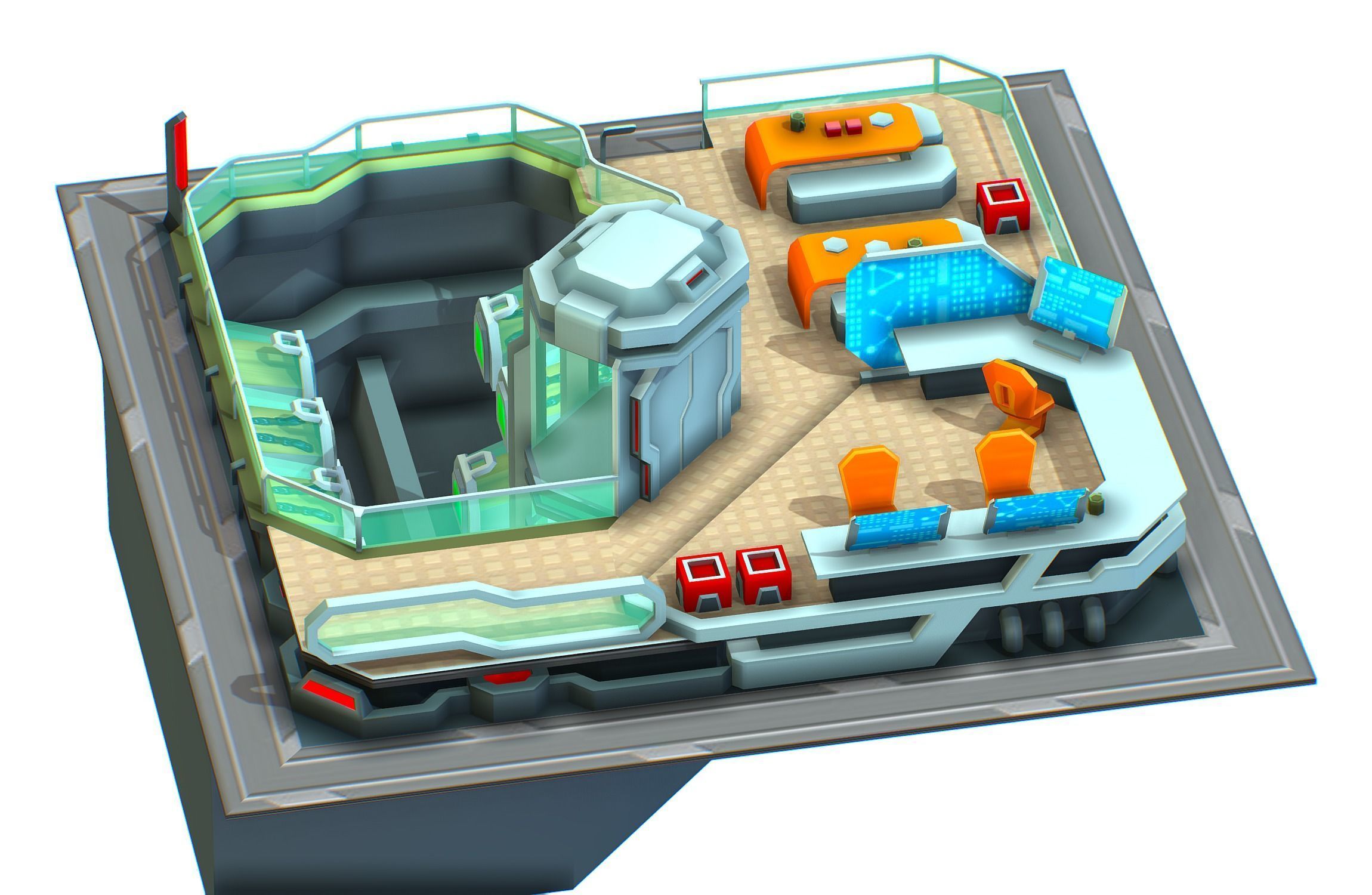 isometrical recreation room barrack hospital 3 Low-poly 3D model_7