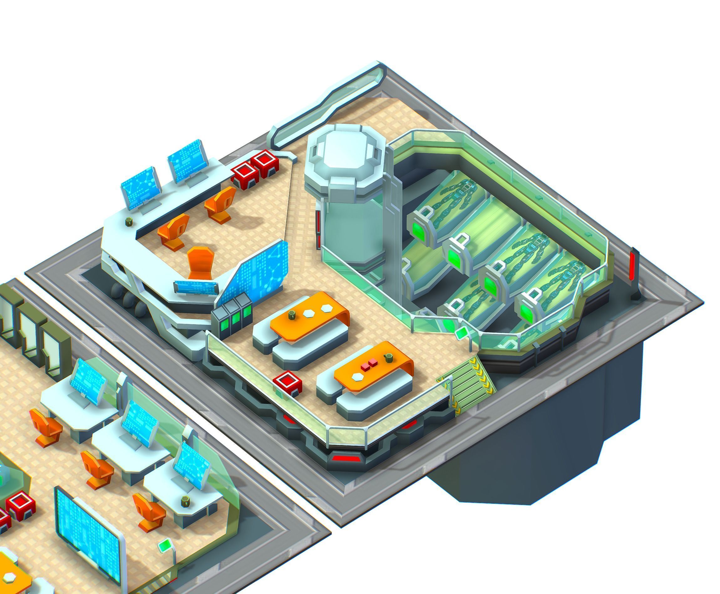 isometrical recreation room barrack hospital all Low-poly 3D model_4