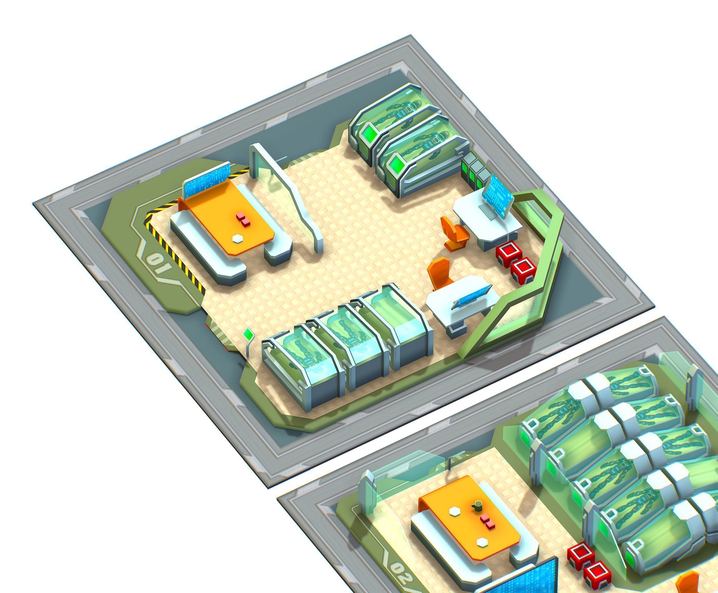 isometrical recreation room barrack hospital all Low-poly 3D model_7