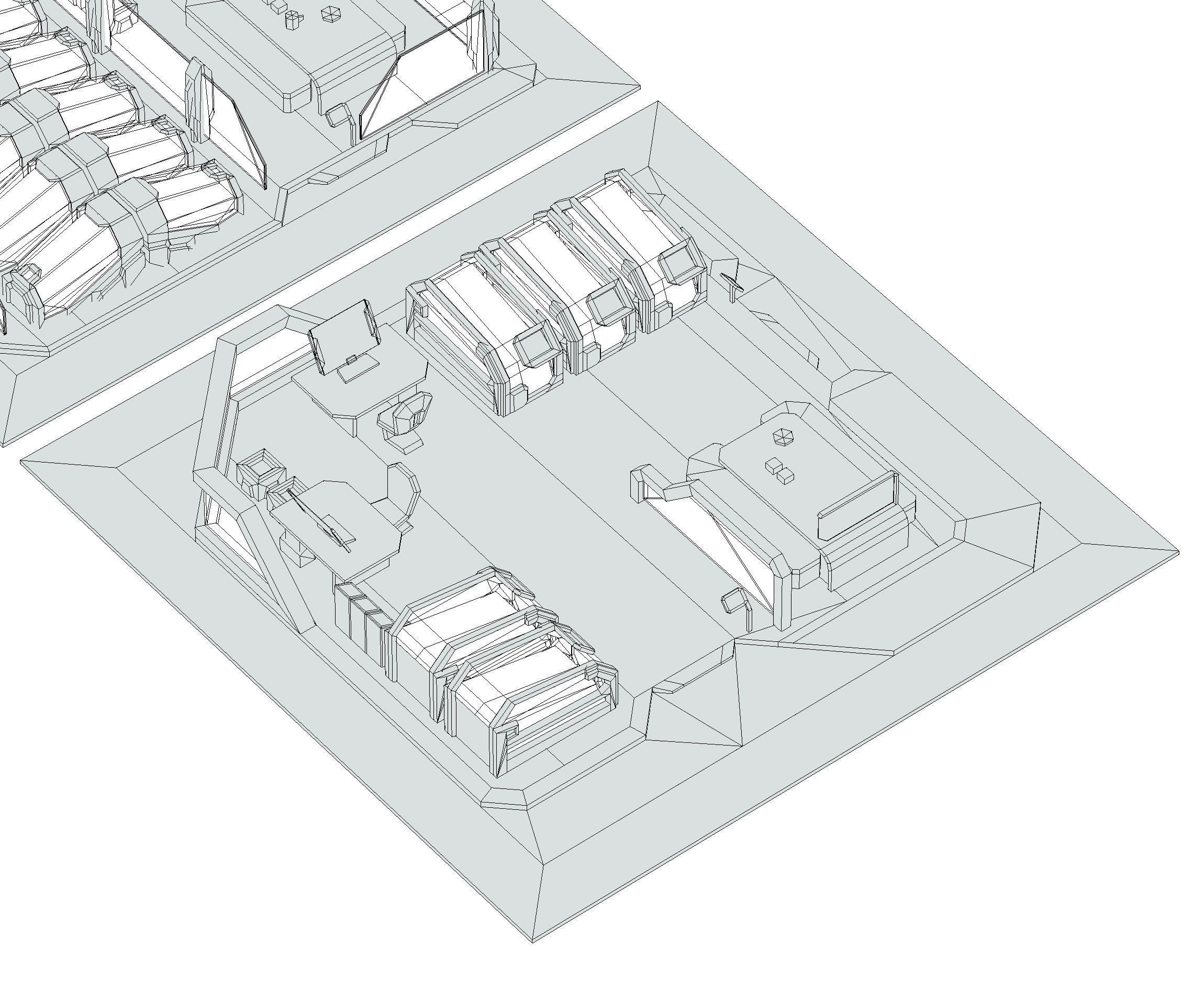 isometrical recreation room barrack hospital all Low-poly 3D model_25