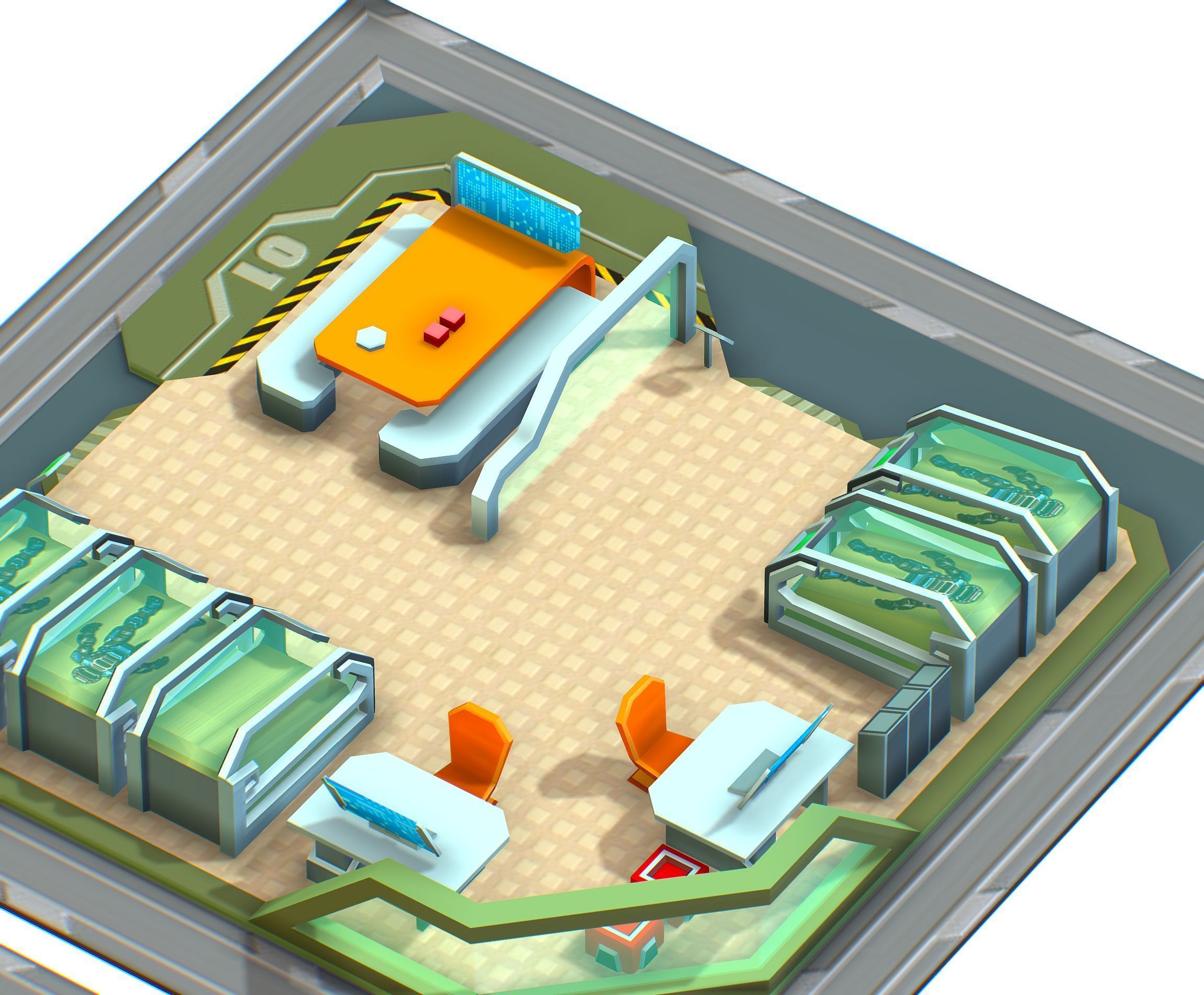 isometrical recreation room barrack hospital all Low-poly 3D model_14