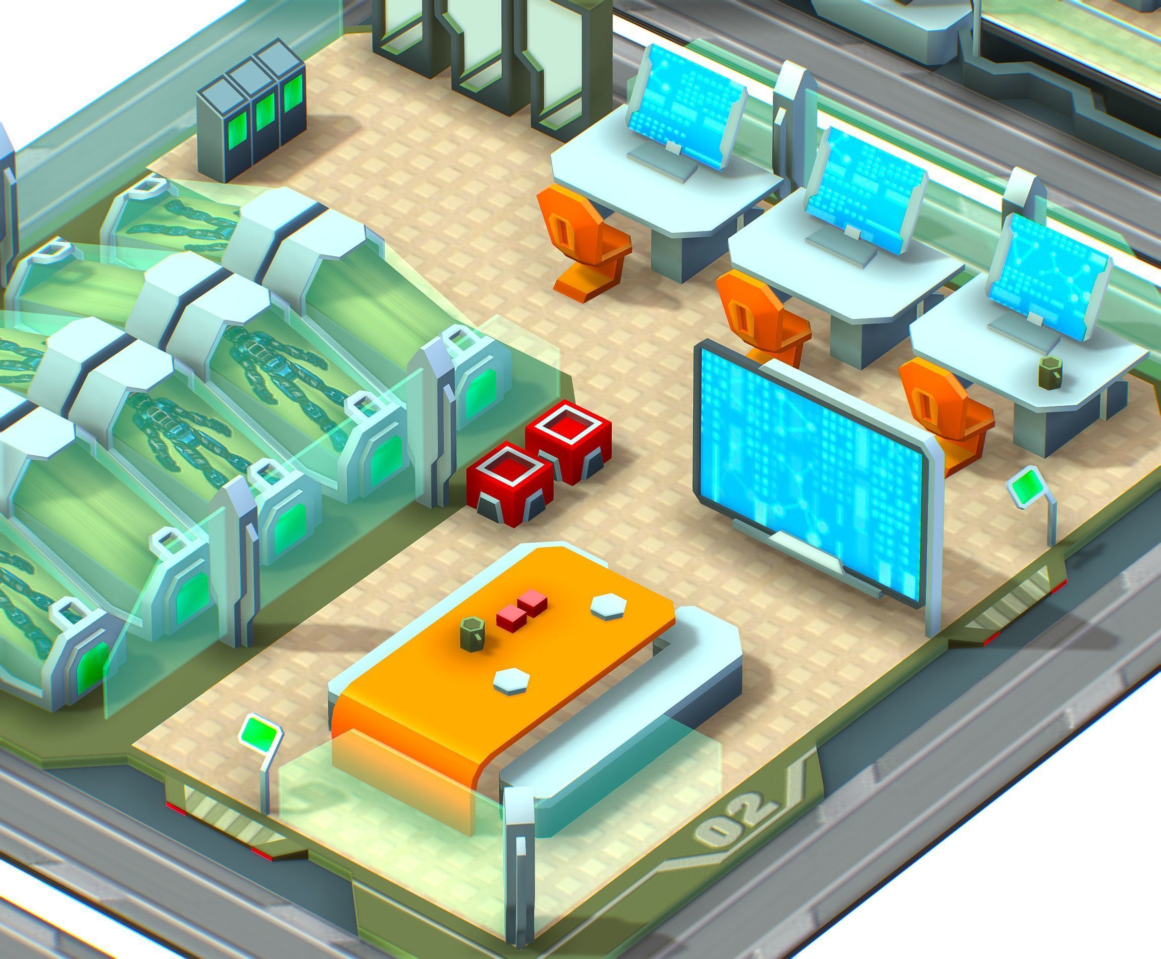 isometrical recreation room barrack hospital all Low-poly 3D model_17