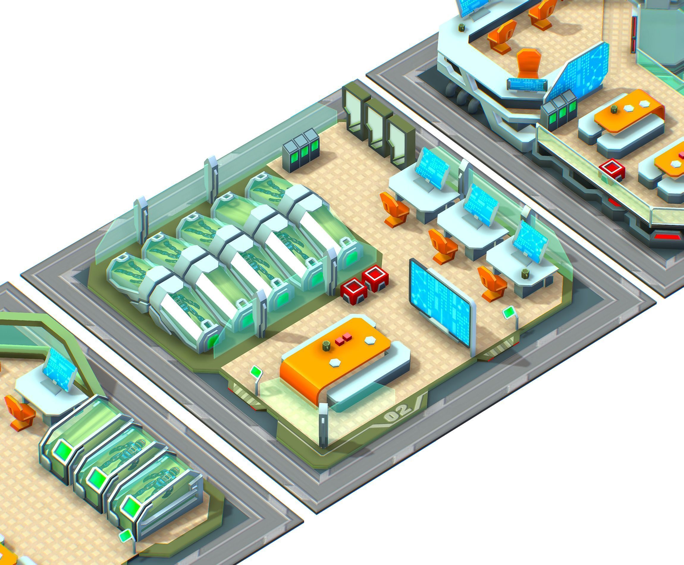 isometrical recreation room barrack hospital all Low-poly 3D model_2