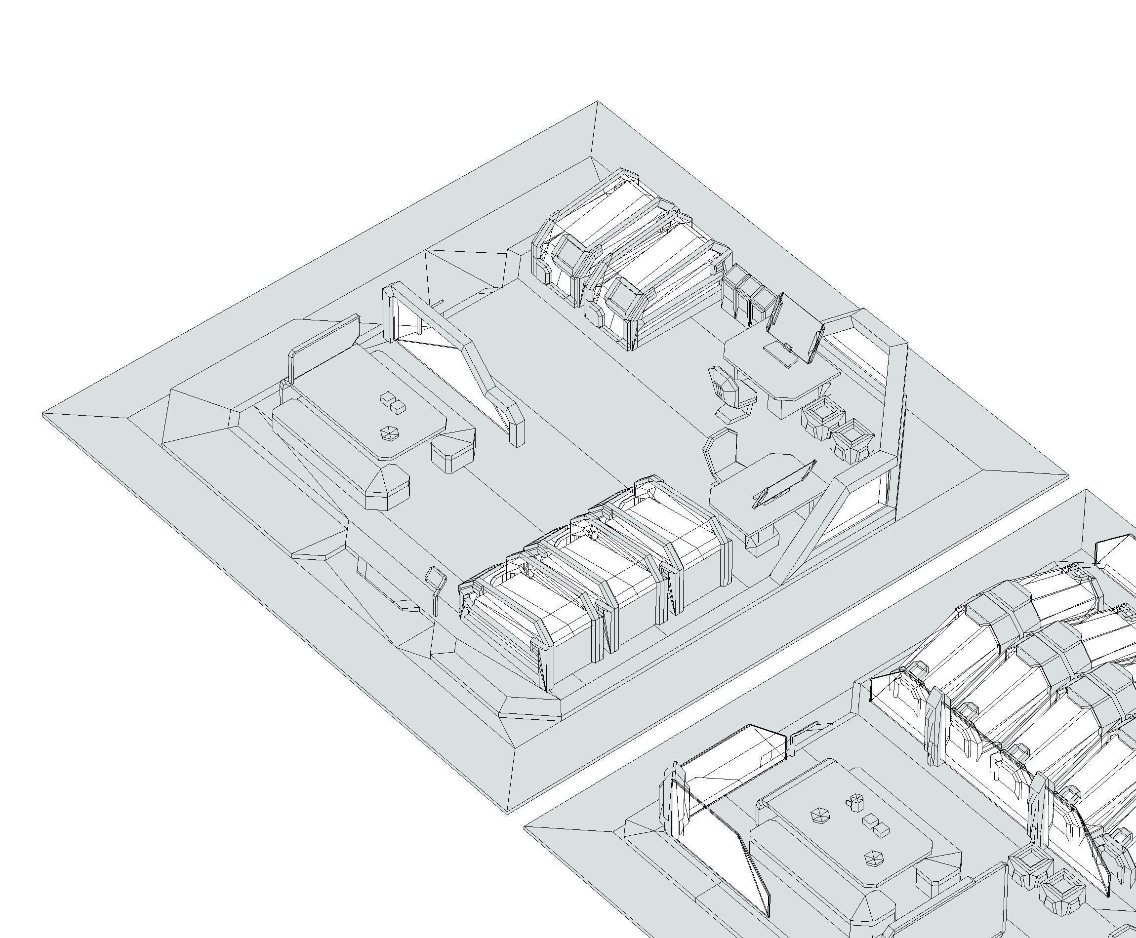 isometrical recreation room barrack hospital all Low-poly 3D model_33