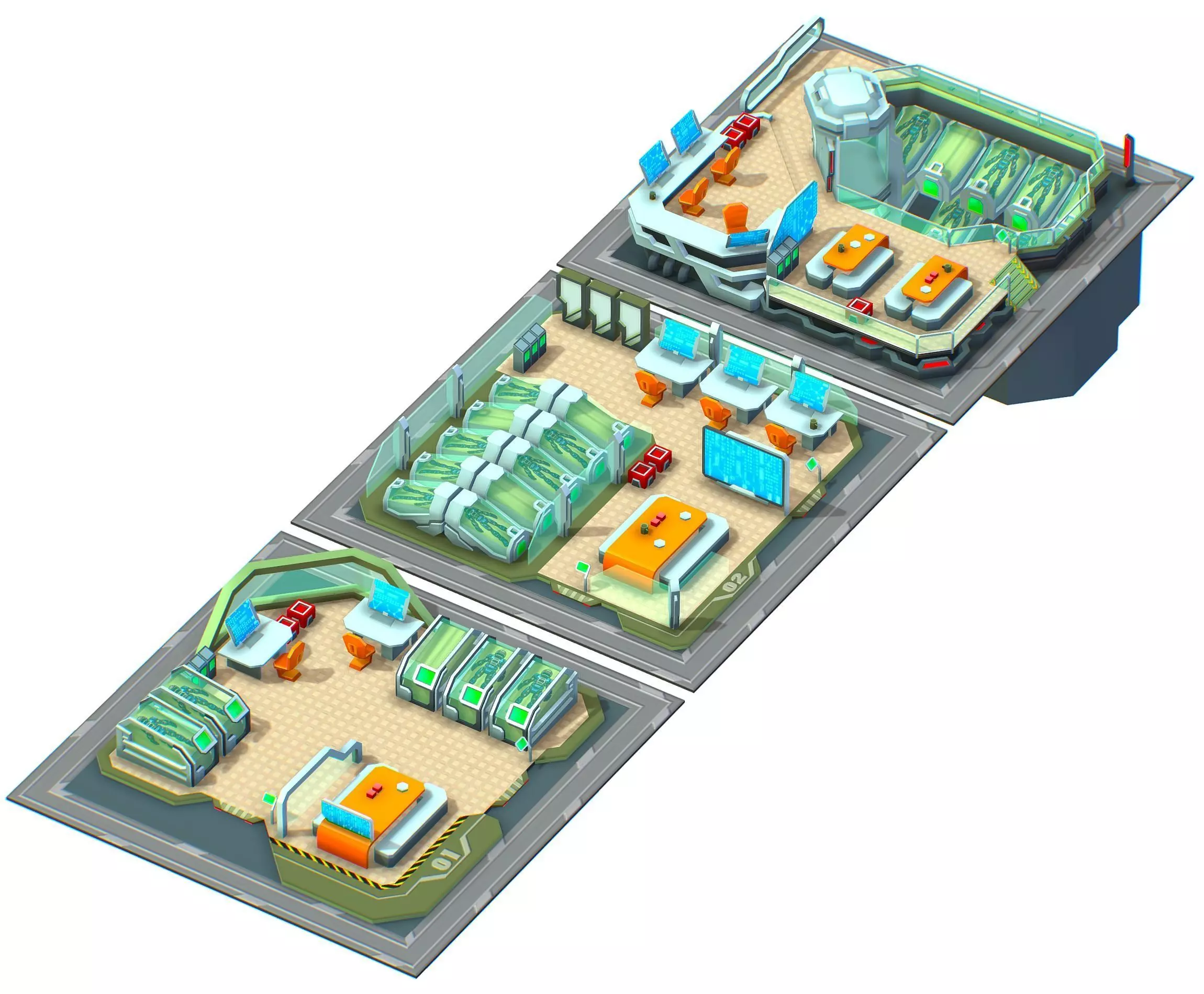 isometrical recreation room barrack hospital all Low-poly 3D model_0