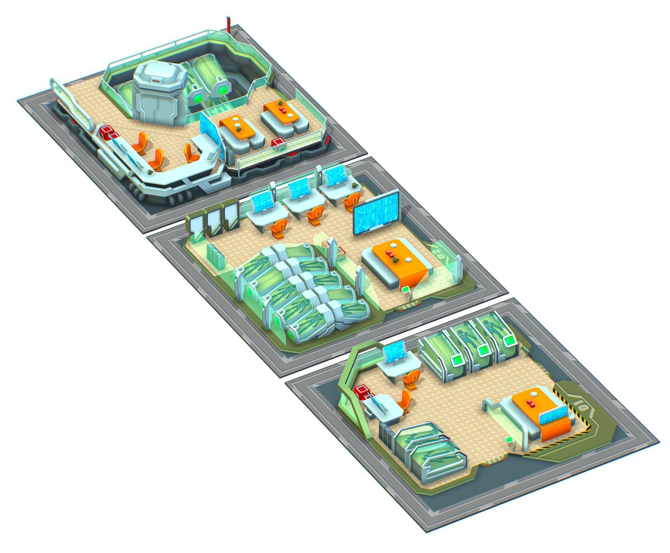 isometrical recreation room barrack hospital all Low-poly 3D model_1