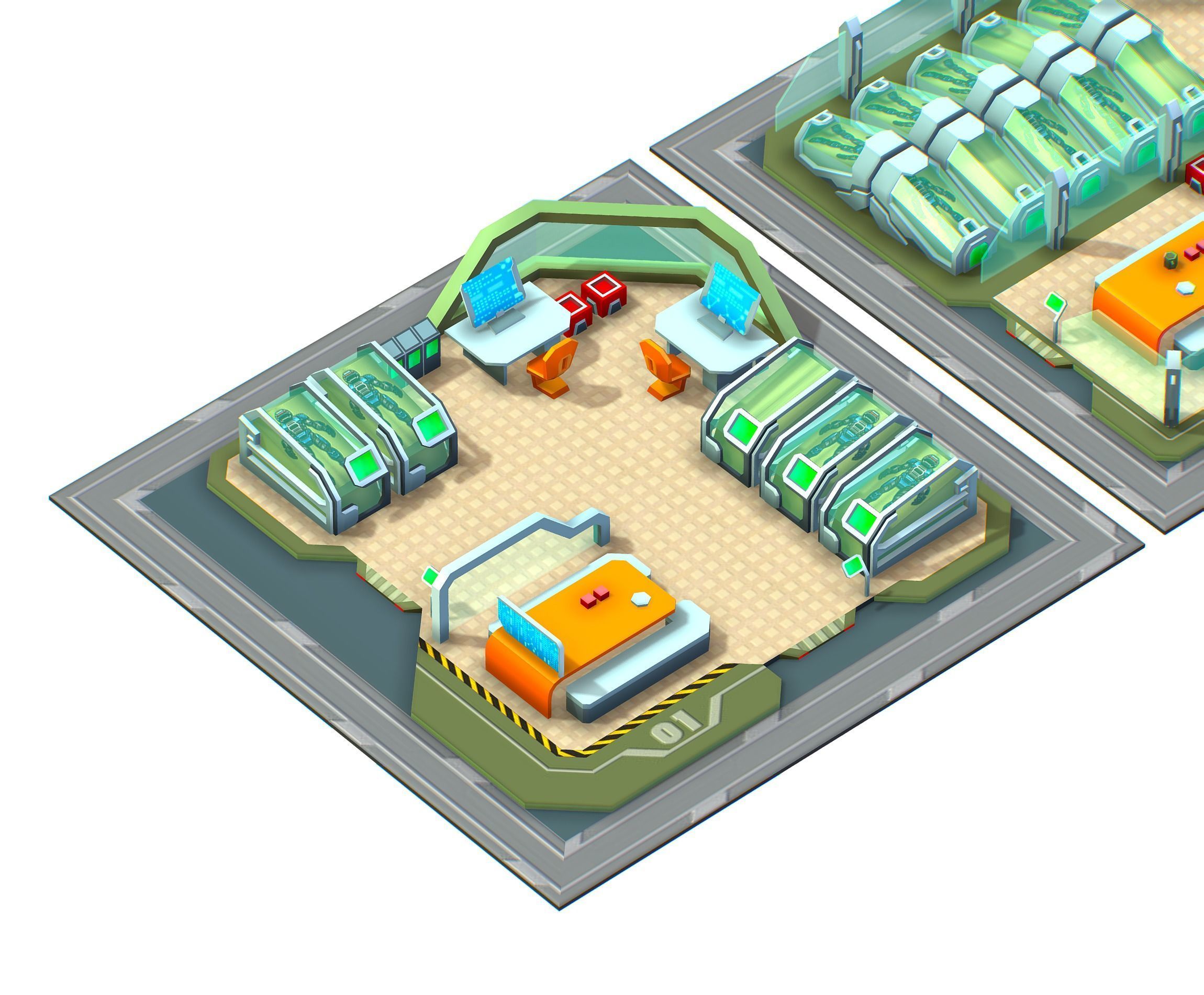 isometrical recreation room barrack hospital all Low-poly 3D model_3