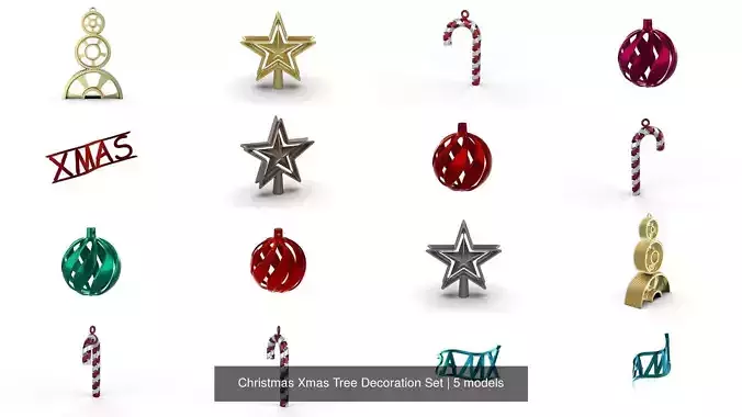 Christmas Xmas Tree Decoration Set 3D Model Collection