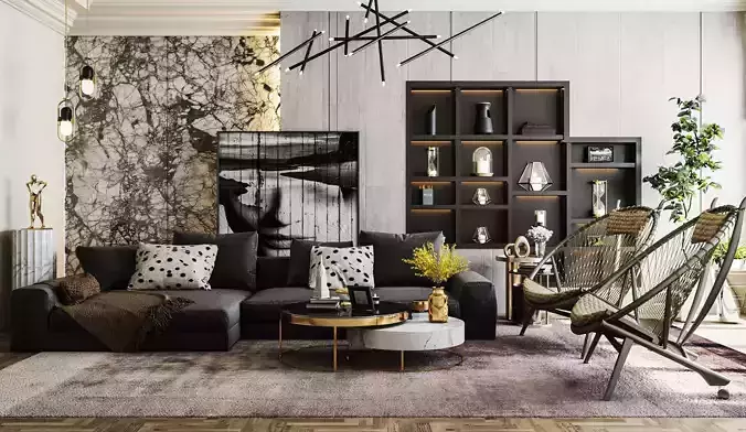 Living room interior scene 3D model