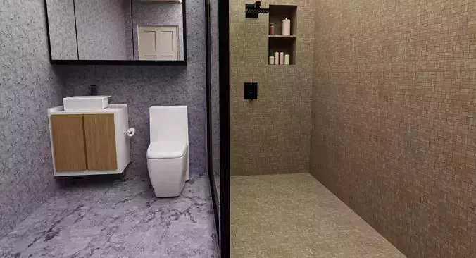 bathroom modern with tiled walls and toilet
