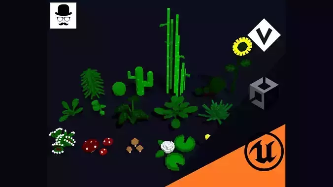 Plants Pack - 3D Voxel Low Poly Models Low-poly 3D model