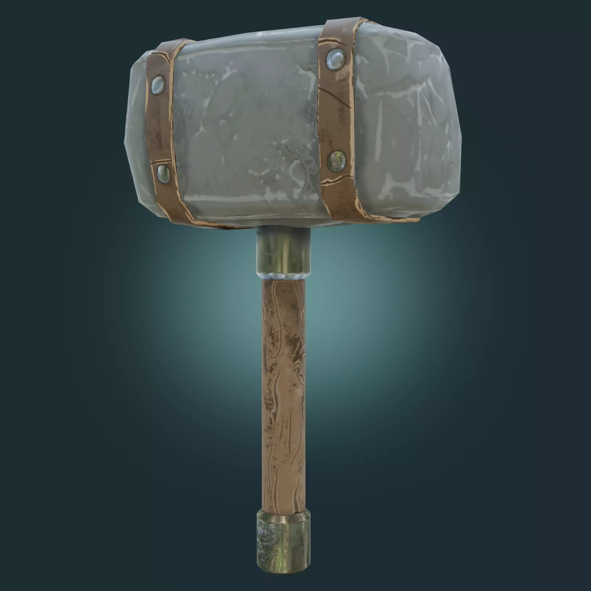 Stylized hammer with leather straps PBR-low-poly game ready Low-poly 3D model_0