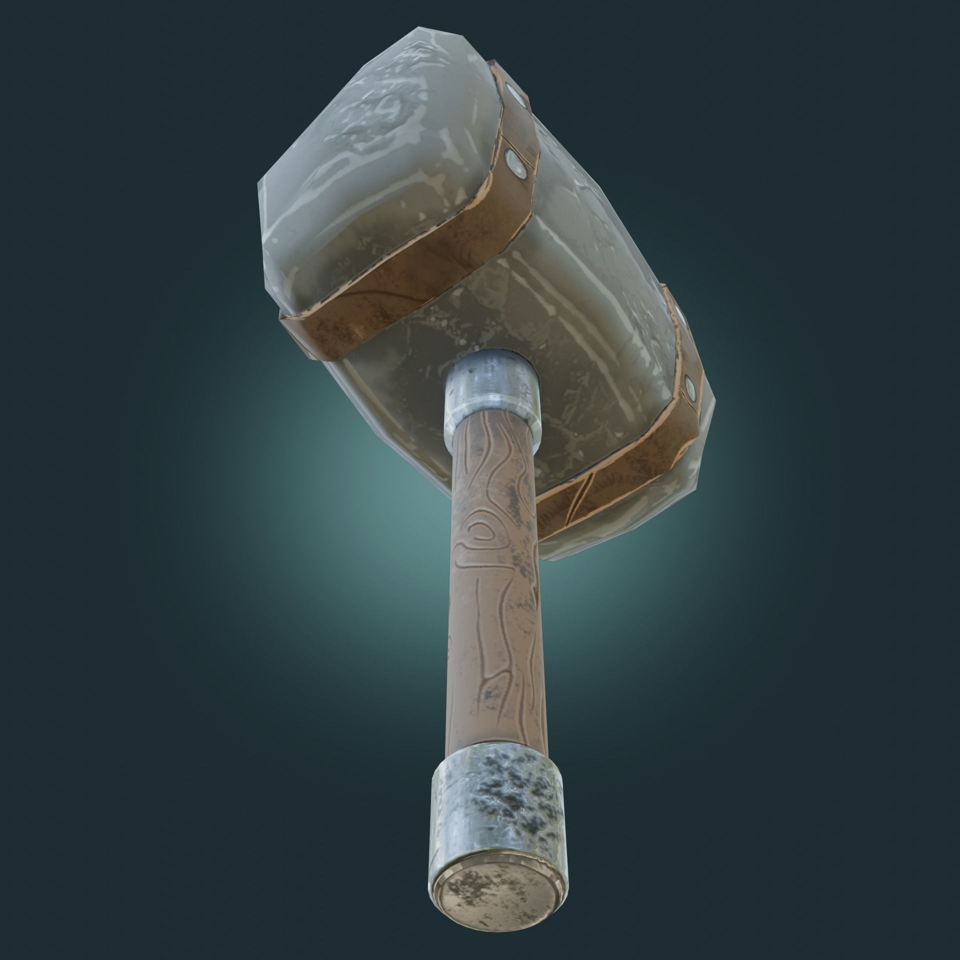 Stylized hammer with leather straps PBR-low-poly game ready Low-poly 3D model_1