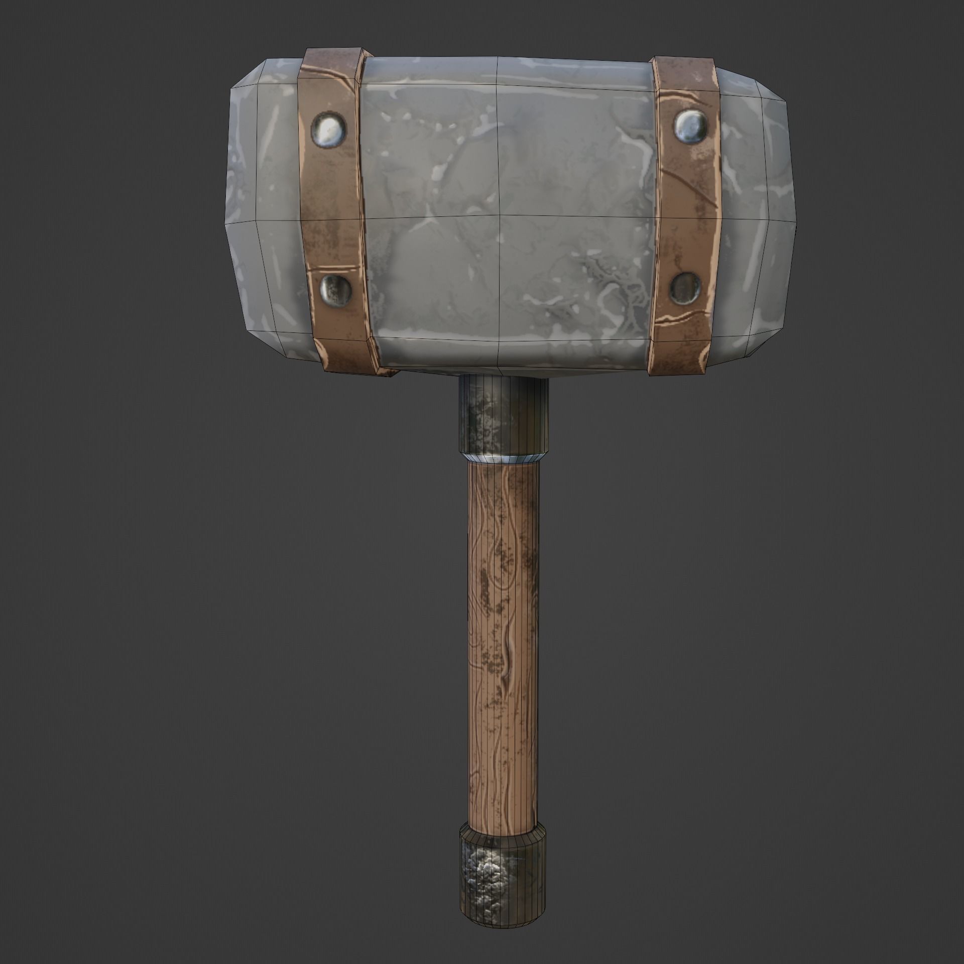Stylized hammer with leather straps PBR-low-poly game ready Low-poly 3D model_6