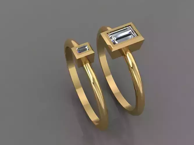 Ring 3D Print 3D print model 3D print model 3D print model gold with two baguette cut diamonds