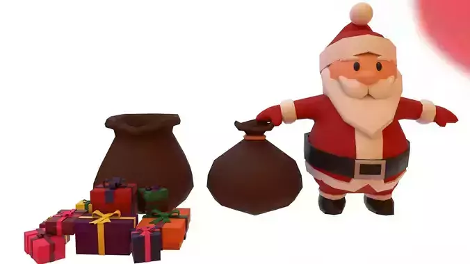 Santa claus with presents Low-poly 3D model
