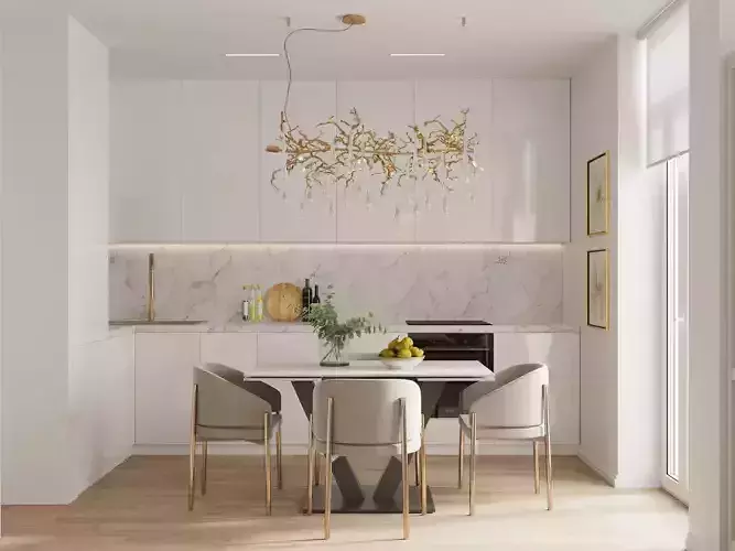 Classic living room and kitchen