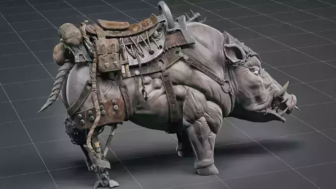 Cybernetic boar Low-poly 3D model