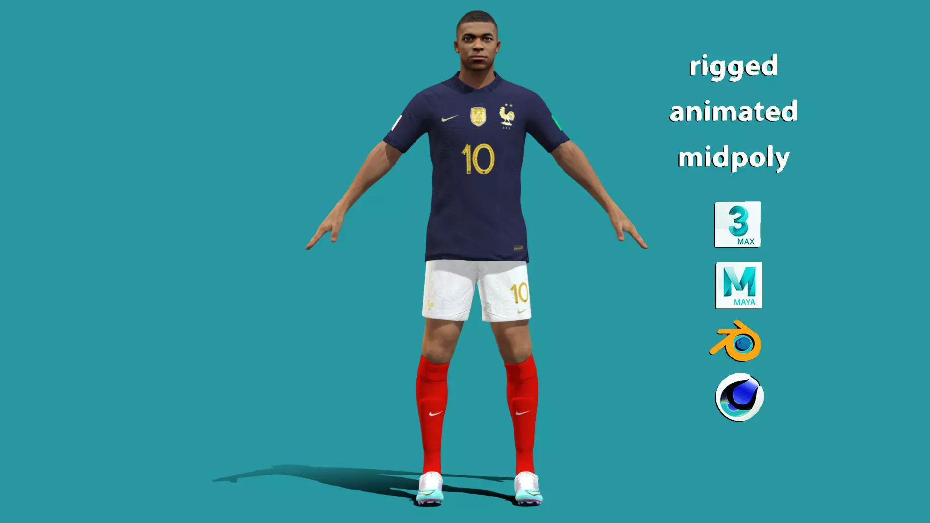 3D Rigged Kylian Mbappe France Worldcup 2022 3D model_0