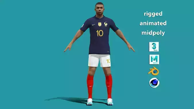 3D Rigged Kylian Mbappe France Worldcup 2022 3D model