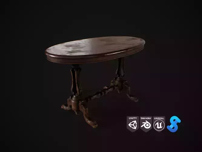 Vintage Wooden Table game asset Low-poly 3D model