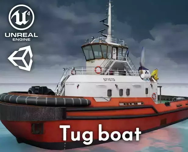 Tug Ship tugboat - low poly Low-poly 3D model