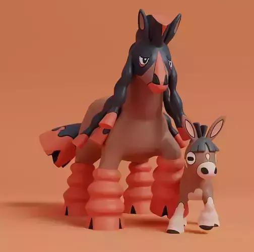 Pokemon - Mudbray and Mudsdale with 2 poses 3D print model