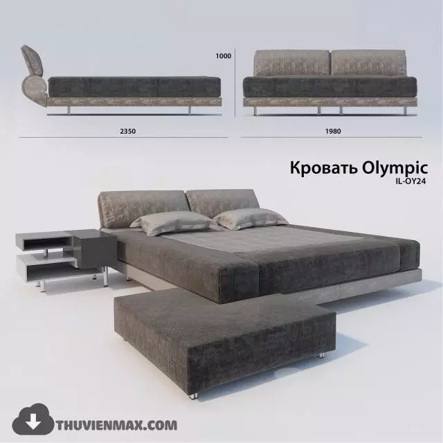 Modern Bed Low-poly 3D model_0