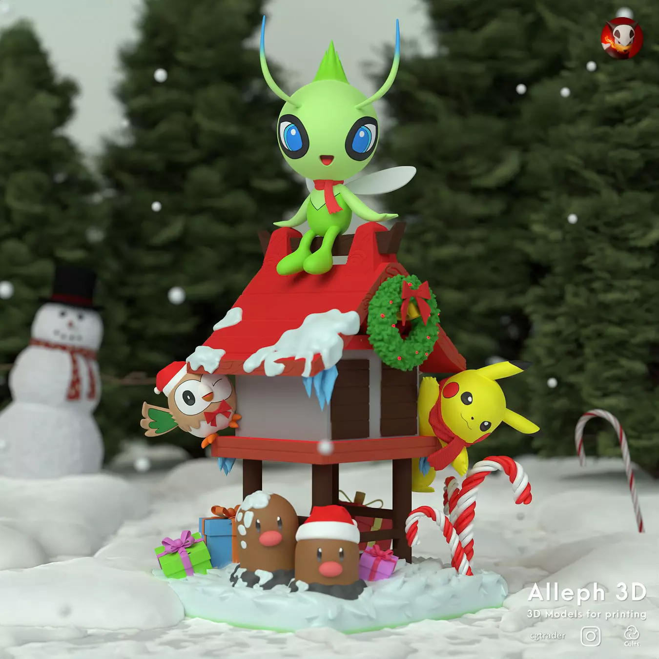 Pokemon  christmas diorama with cuts 3D print model_0