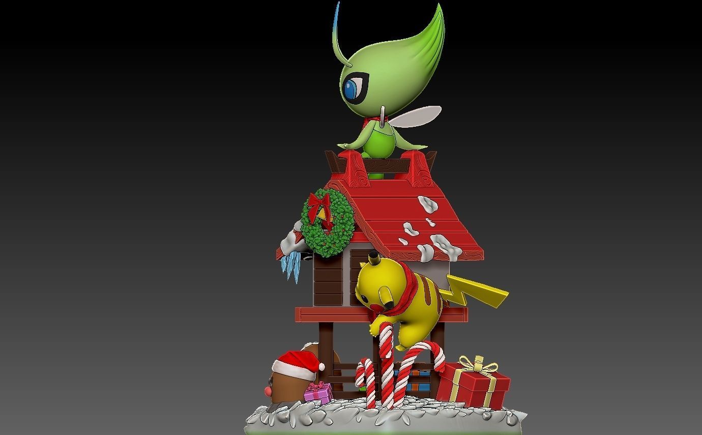 Pokemon  christmas diorama with cuts 3D print model_7
