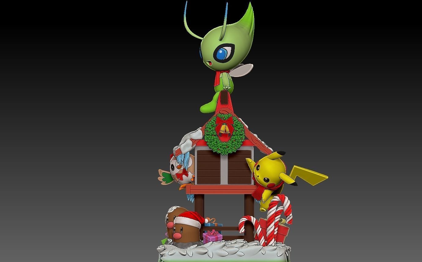 Pokemon  christmas diorama with cuts 3D print model_5