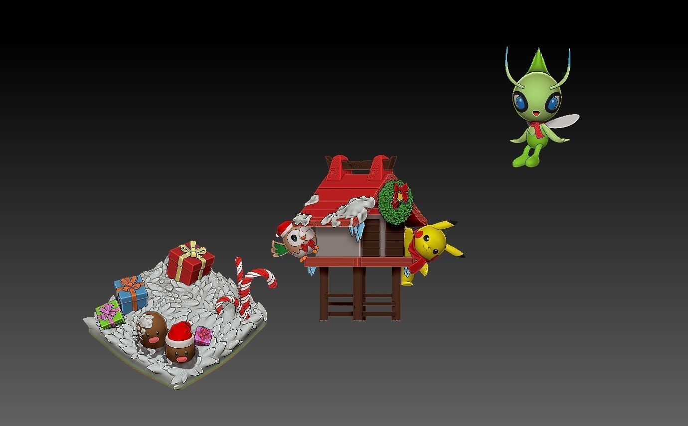 Pokemon  christmas diorama with cuts 3D print model_3