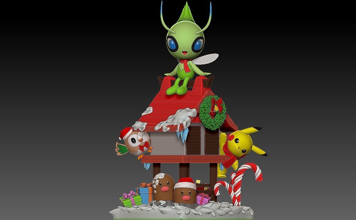 Pokemon  christmas diorama with cuts 3D print model_1